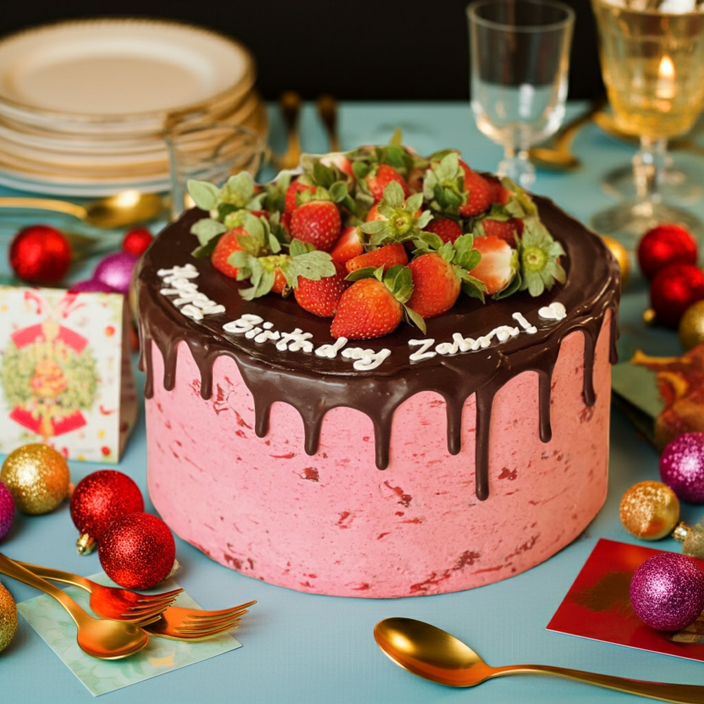 Chocolate Glazed Strawberry Cake