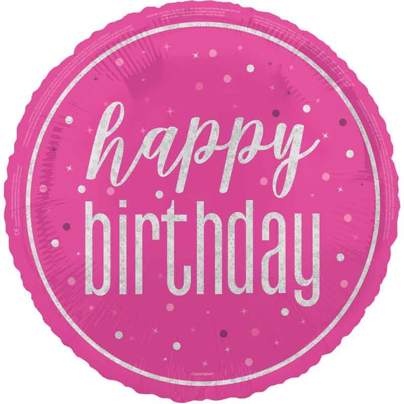 18" Glitz Pink Happy Birthday Foil Balloon