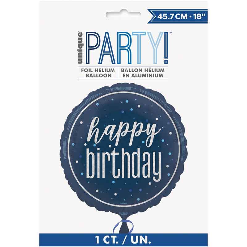 18" Glitz Blue Happy Birthday Foil Balloon