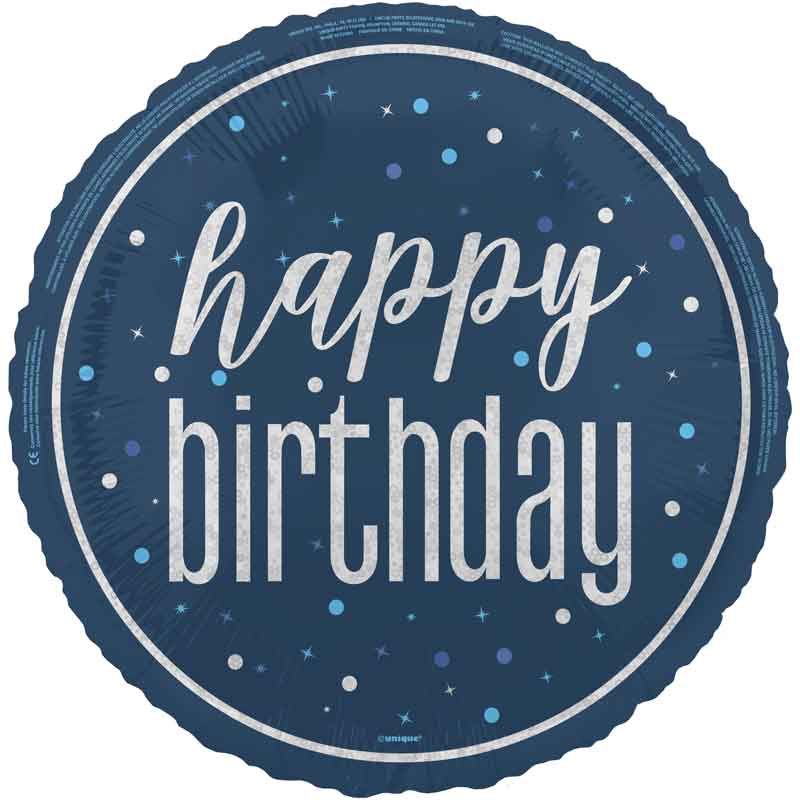 18" Glitz Blue Happy Birthday Foil Balloon