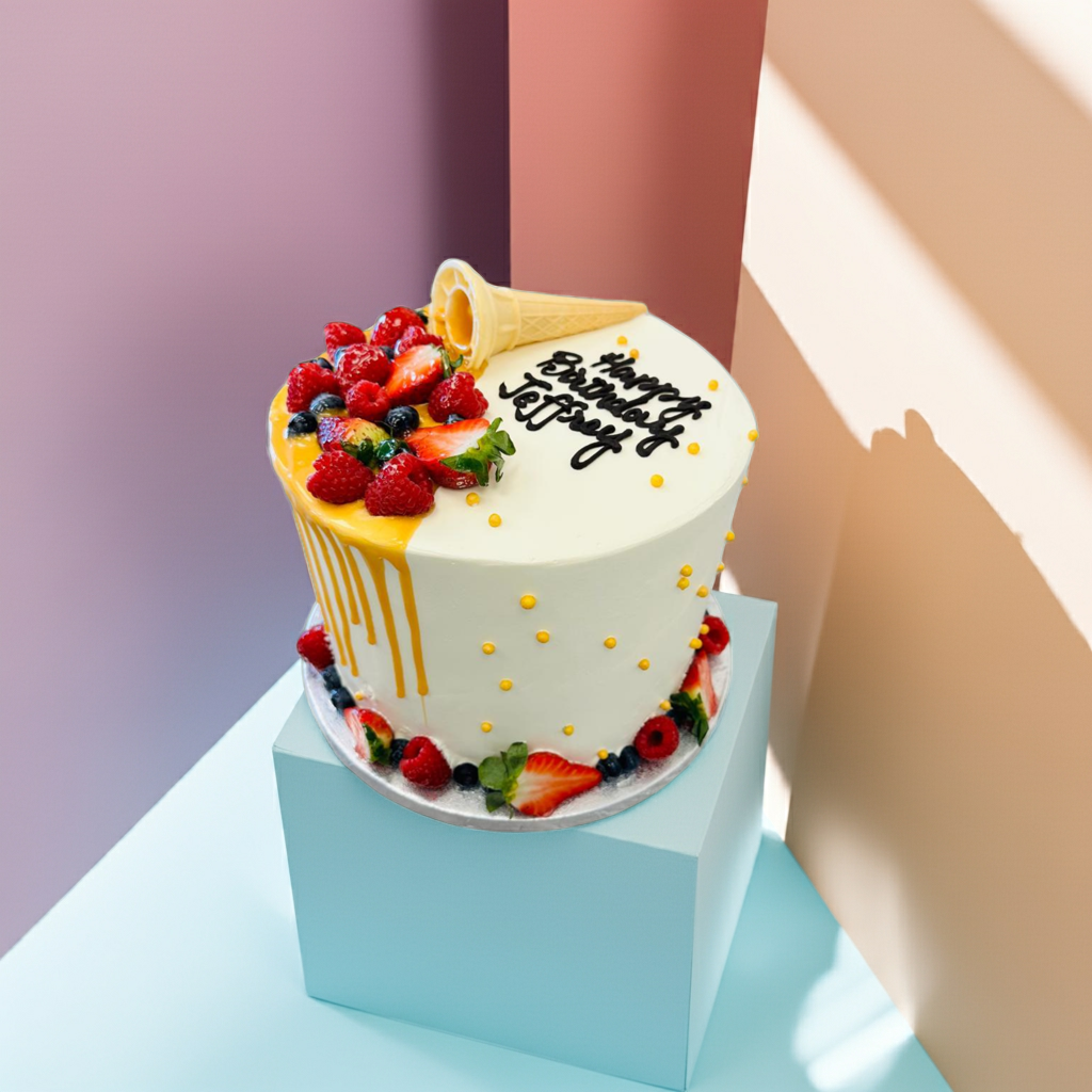 Fruity Cone Drip Tower Cake