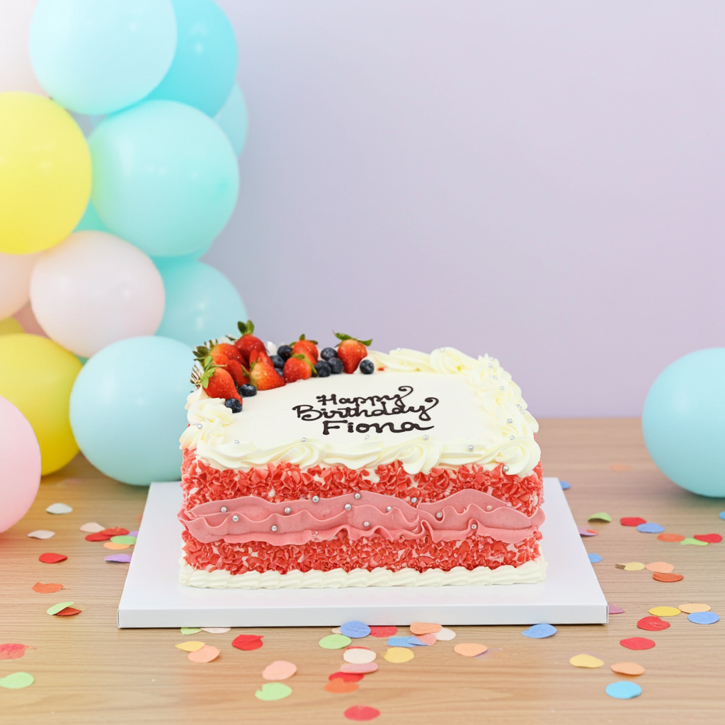 Special Square Strawberry Fruity Cake