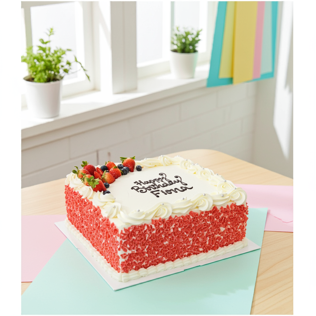 Special Square Strawberry Fruity Cake
