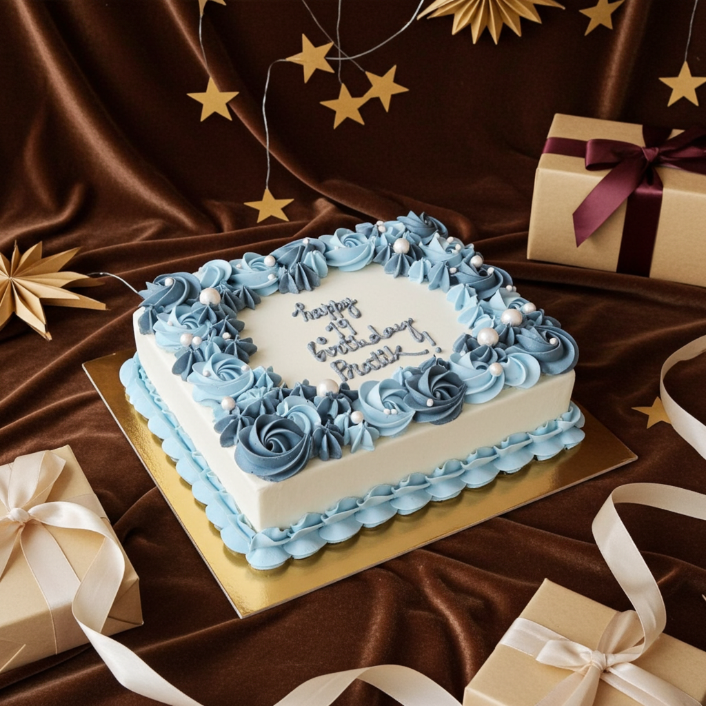 Vanilla Rosette Square Cake