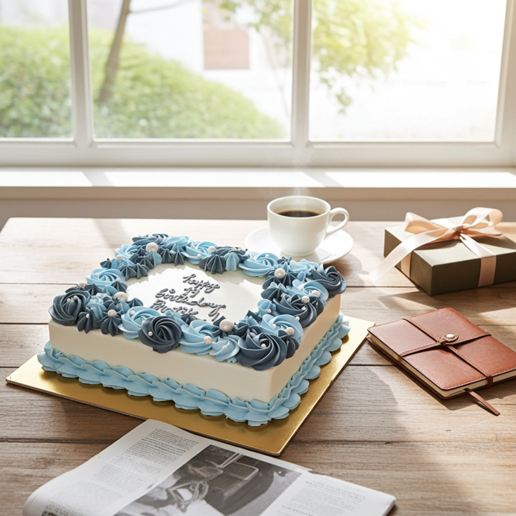 Vanilla Rosette Square Cake