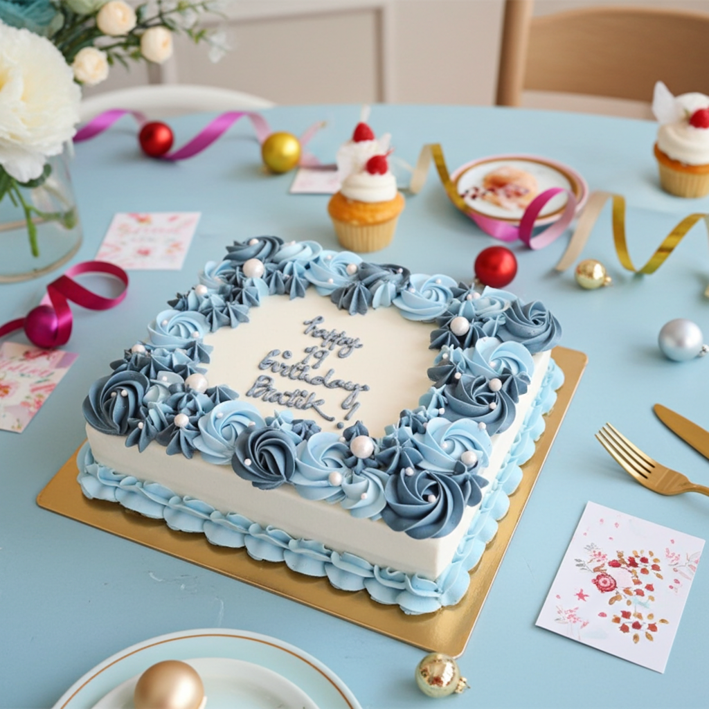 Vanilla Rosette Square Cake