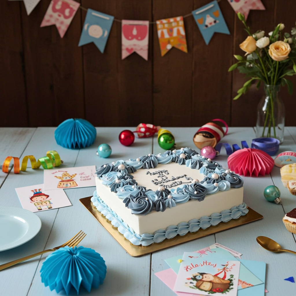 Vanilla Rosette Square Cake