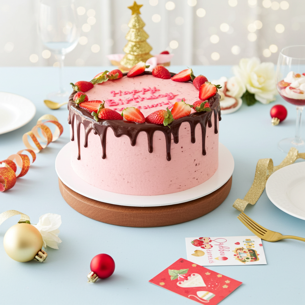 Strawberry Chocolate Dripping Cake